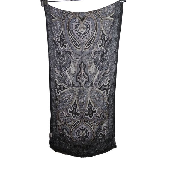 Liz Claiborne Gray Paisley Scarf Women One Size Rayon Raw Hem Casual Work - Picture 2 of 7